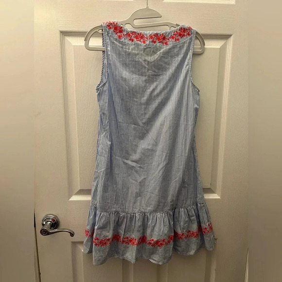 ! Sail To Sable Sts White Blue Stripes Embroidered Sleeveless dress XS - Picture 2 of 5